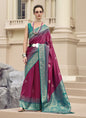 Peacock Blue & Wine Soft Silk Tradtional Wear Saree