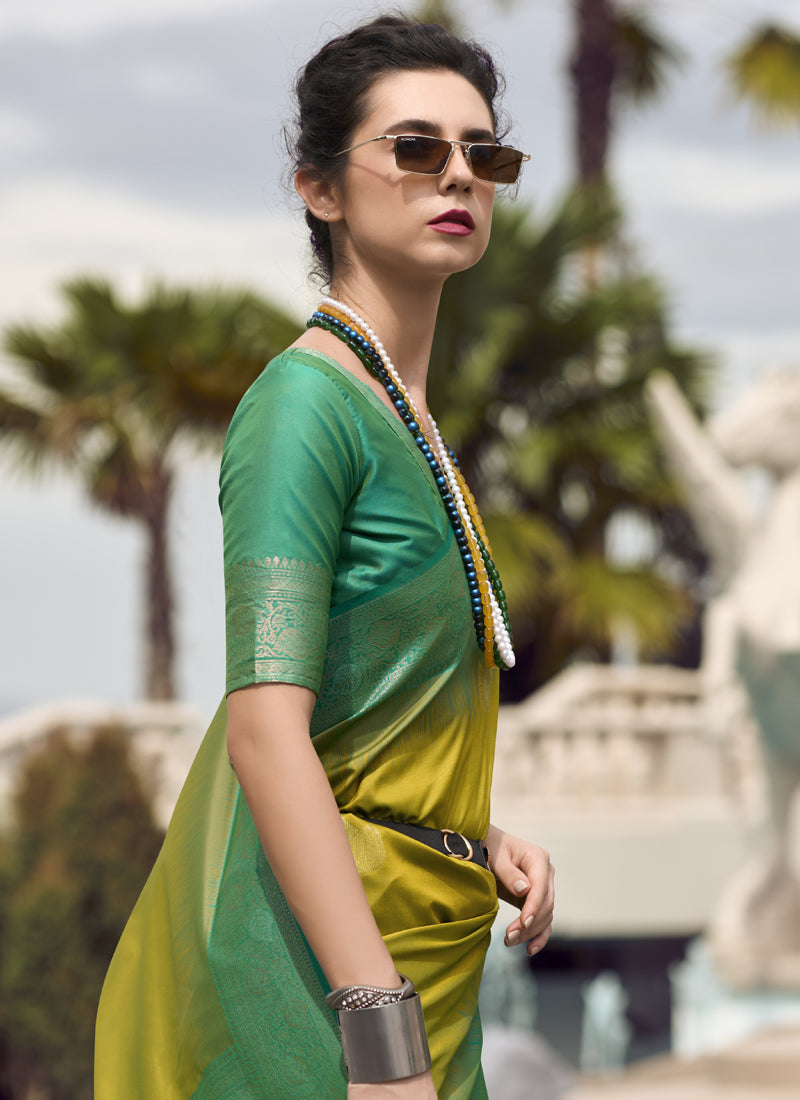 Green & Olive Soft Silk Tradtional Wear Saree