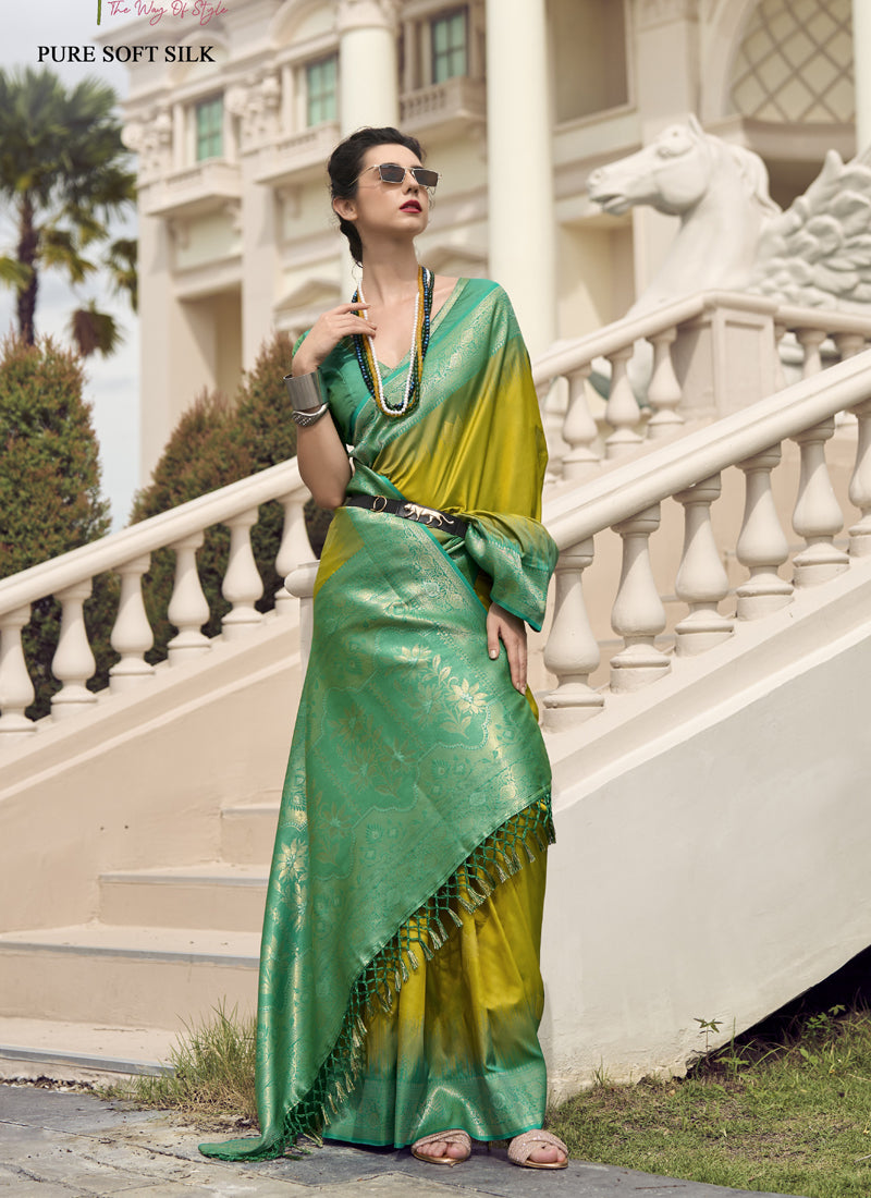 Green & Olive Soft Silk Tradtional Wear Saree