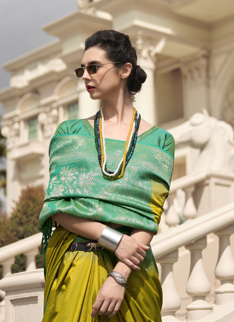 Green & Olive Soft Silk Tradtional Wear Saree