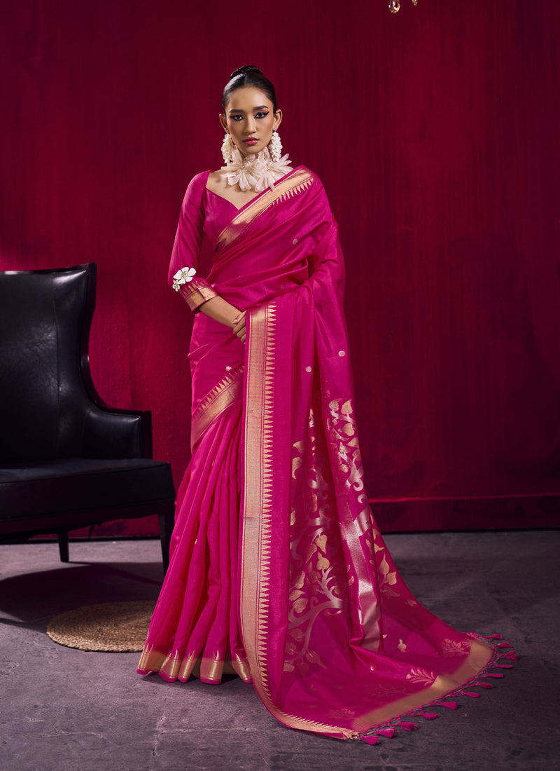 Satin Linen Handloom Weaving Silk festival Wear Saree