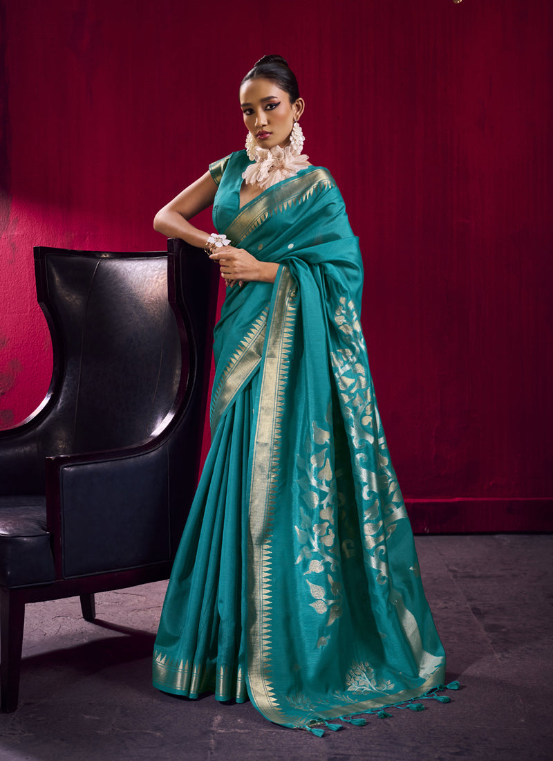 Satin Linen Handloom Weaving Silk festival Wear Saree