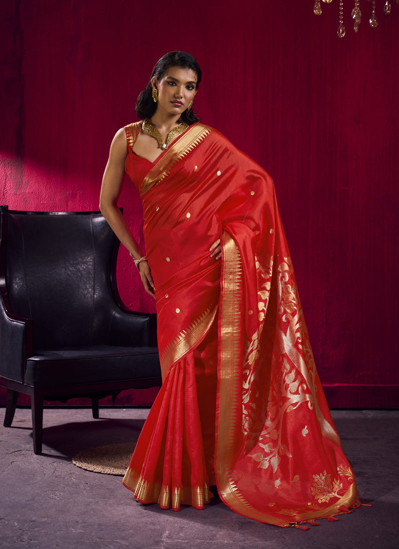 Satin Linen Handloom Weaving Silk festival Wear Saree