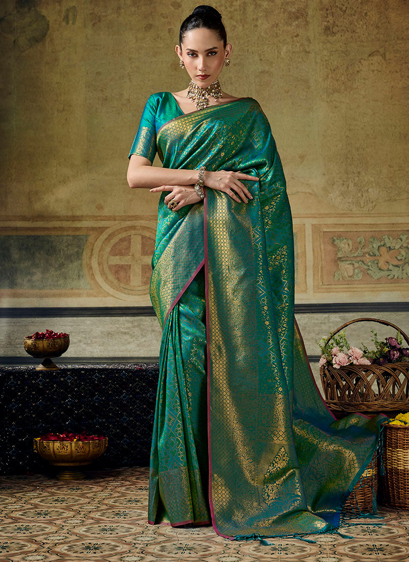 Silk With Handloom Weaving Festive Wear Saree