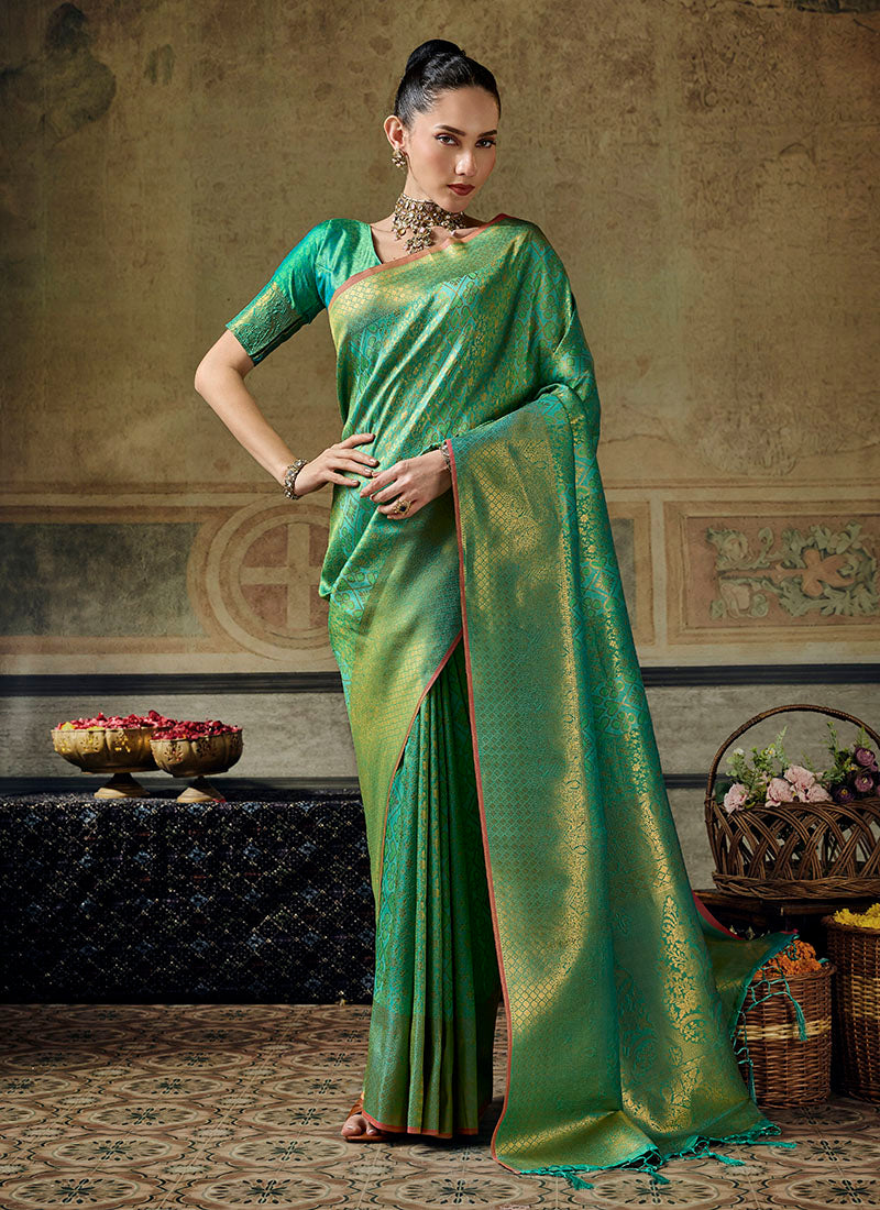 Silk With Handloom Weaving Festive Wear Saree