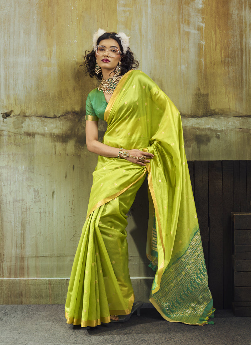 Tussar Silk Handloom Weaving With Tussel Festival Wear Saree
