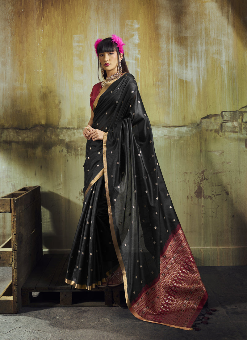 Tussar Silk Handloom Weaving With Tussel Festival Wear Saree