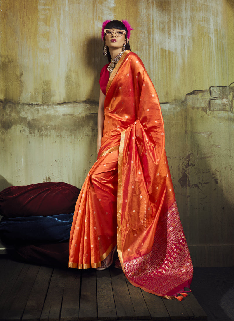 Tussar Silk Handloom Weaving With Tussel Festival Wear Saree