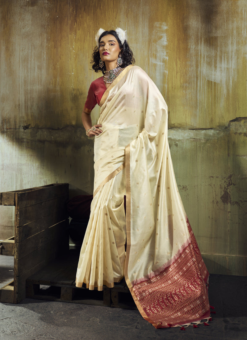 Tussar Silk Handloom Weaving With Tussel Festival Wear Saree