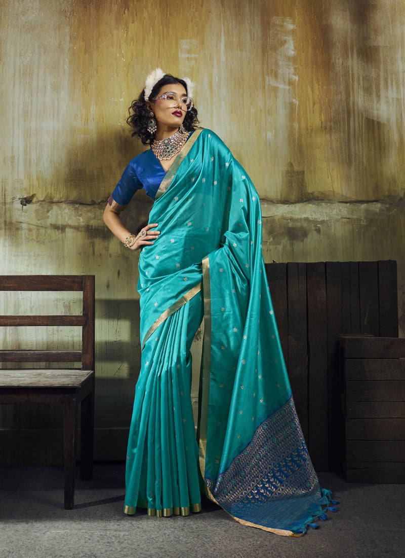 Tussar Silk Handloom Weaving With Tussel Festival Wear Saree