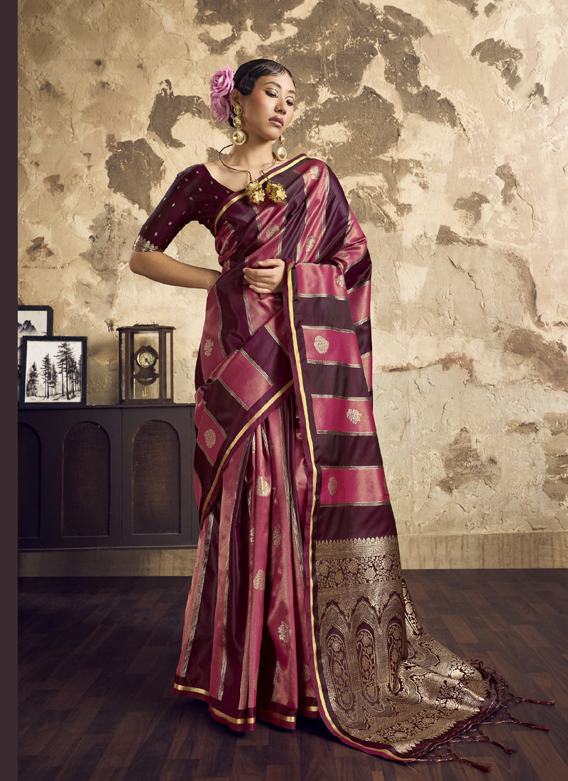 Dual Tone Weaving Saree with Rich Zari Border