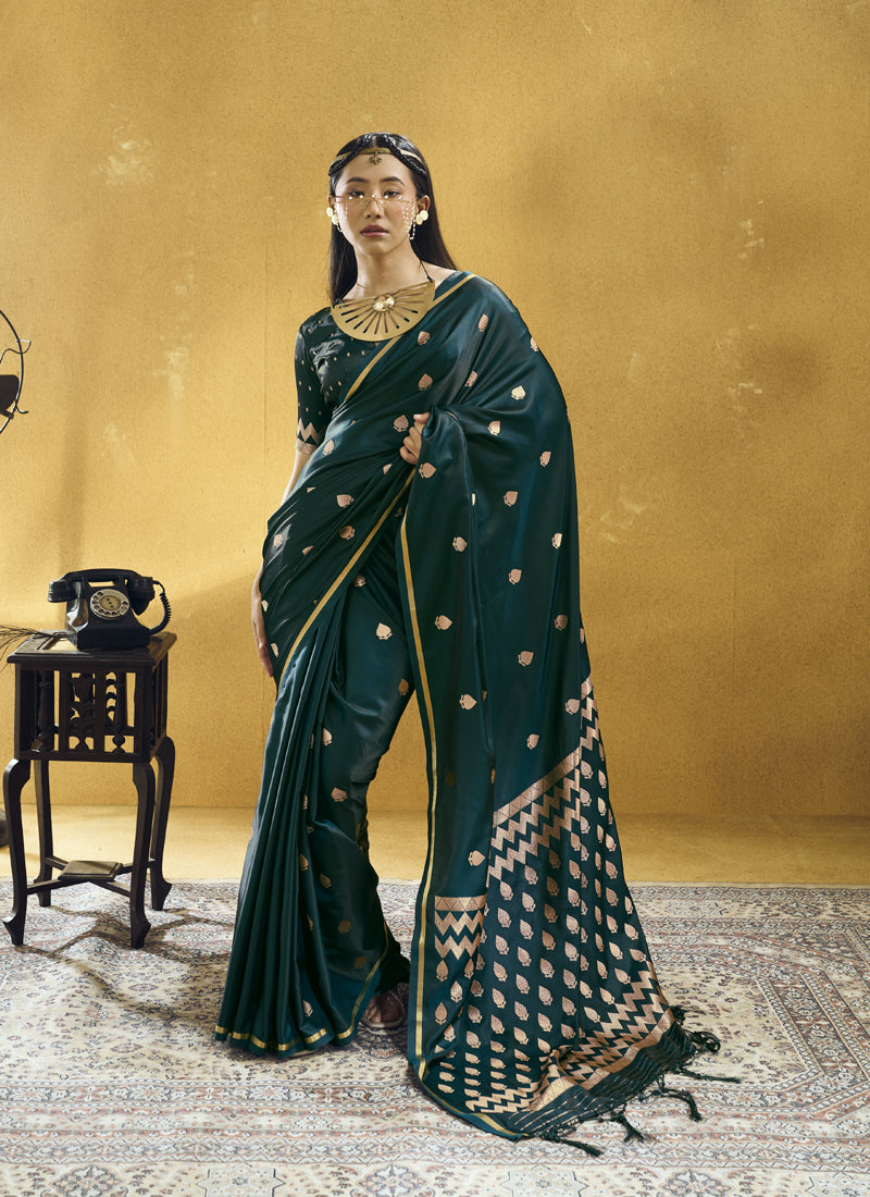 Pure Satin Handloom Weaving Festival Wear Saree