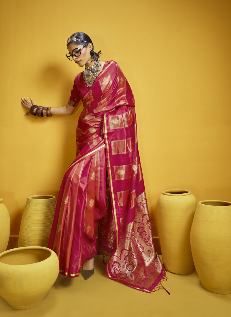 Pure Satin Handloom Weaving Silk Festival Wear Saree