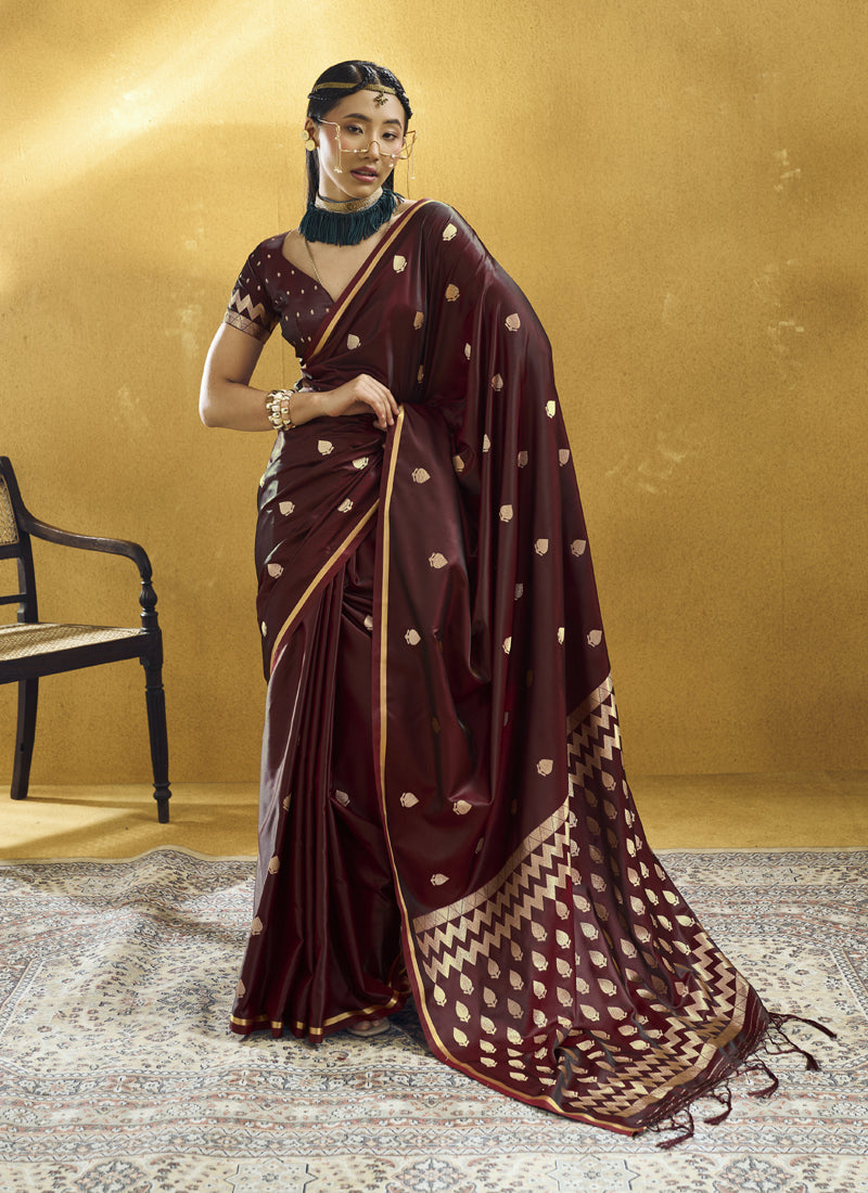 Pure Satin Handloom Weaving Festival Wear Saree