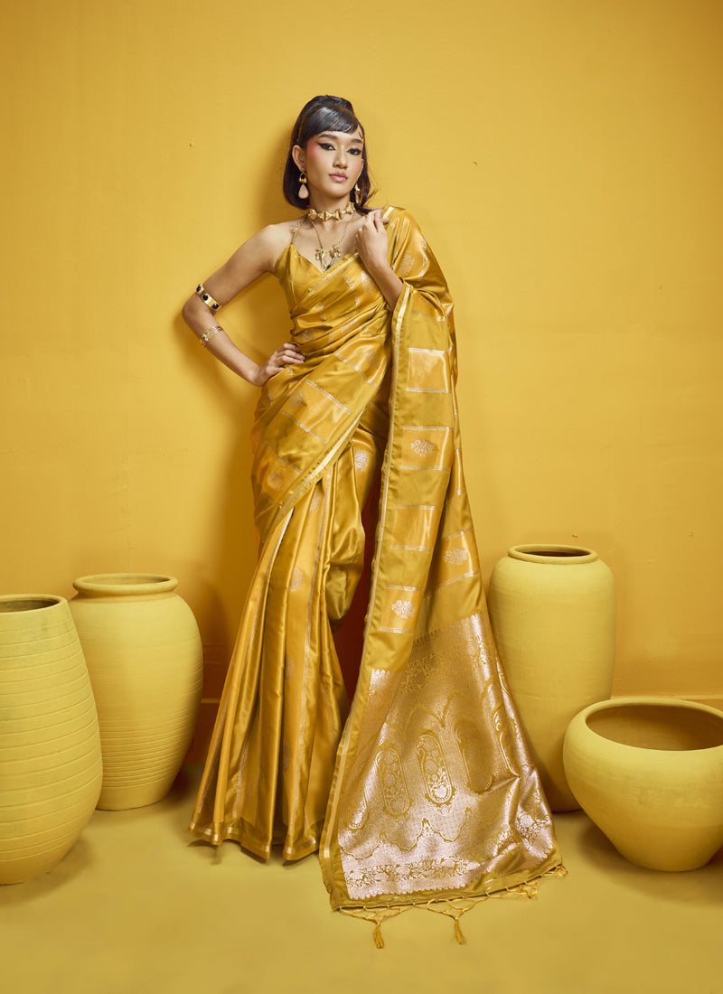Pure Satin Handloom Weaving Silk Festival Wear Saree