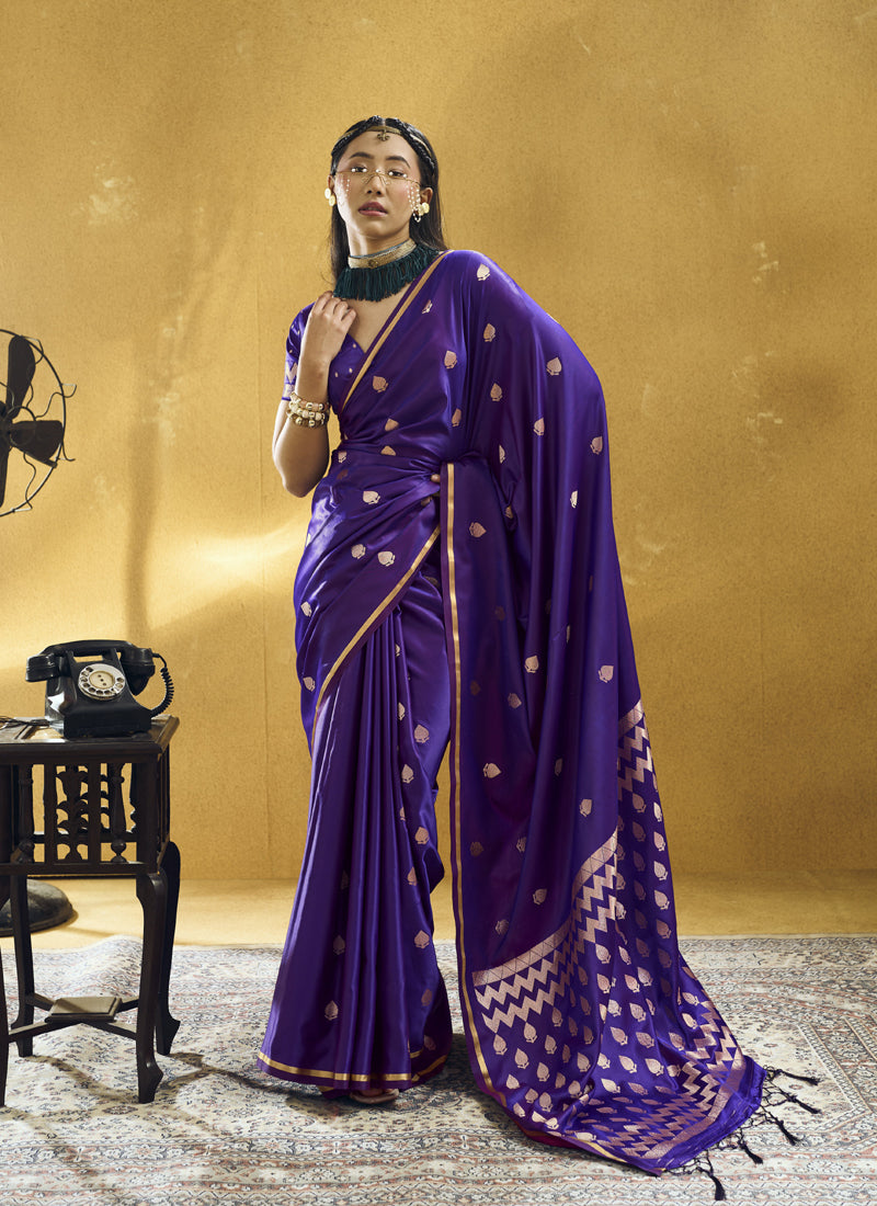 Pure Satin Handloom Weaving Festival Wear Saree