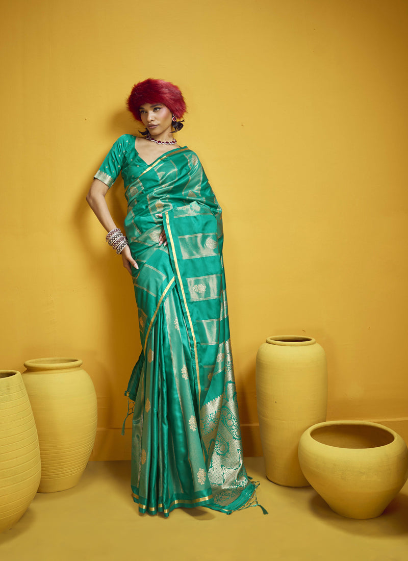 Pure Satin Handloom Weaving Silk Festival Wear Saree