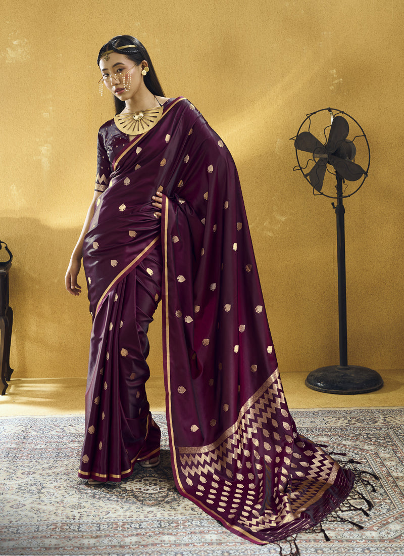 Pure Satin Handloom Weaving Festival Wear Saree