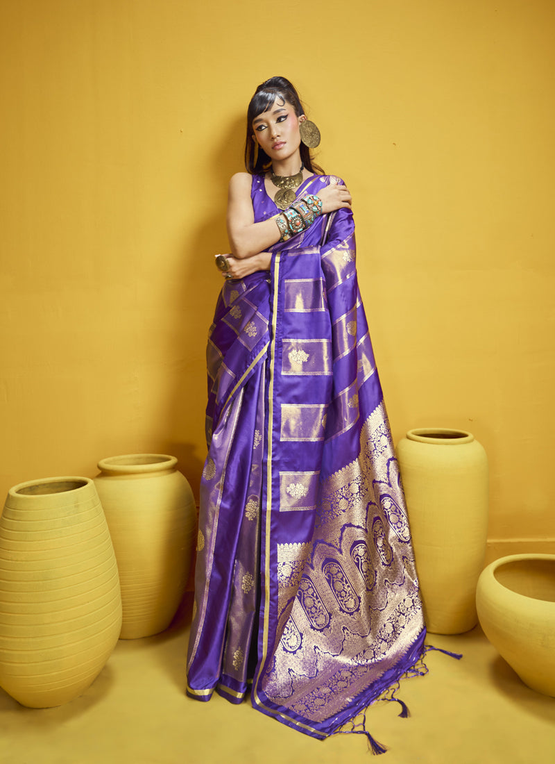 Pure Satin Handloom Weaving Silk Festival Wear Saree