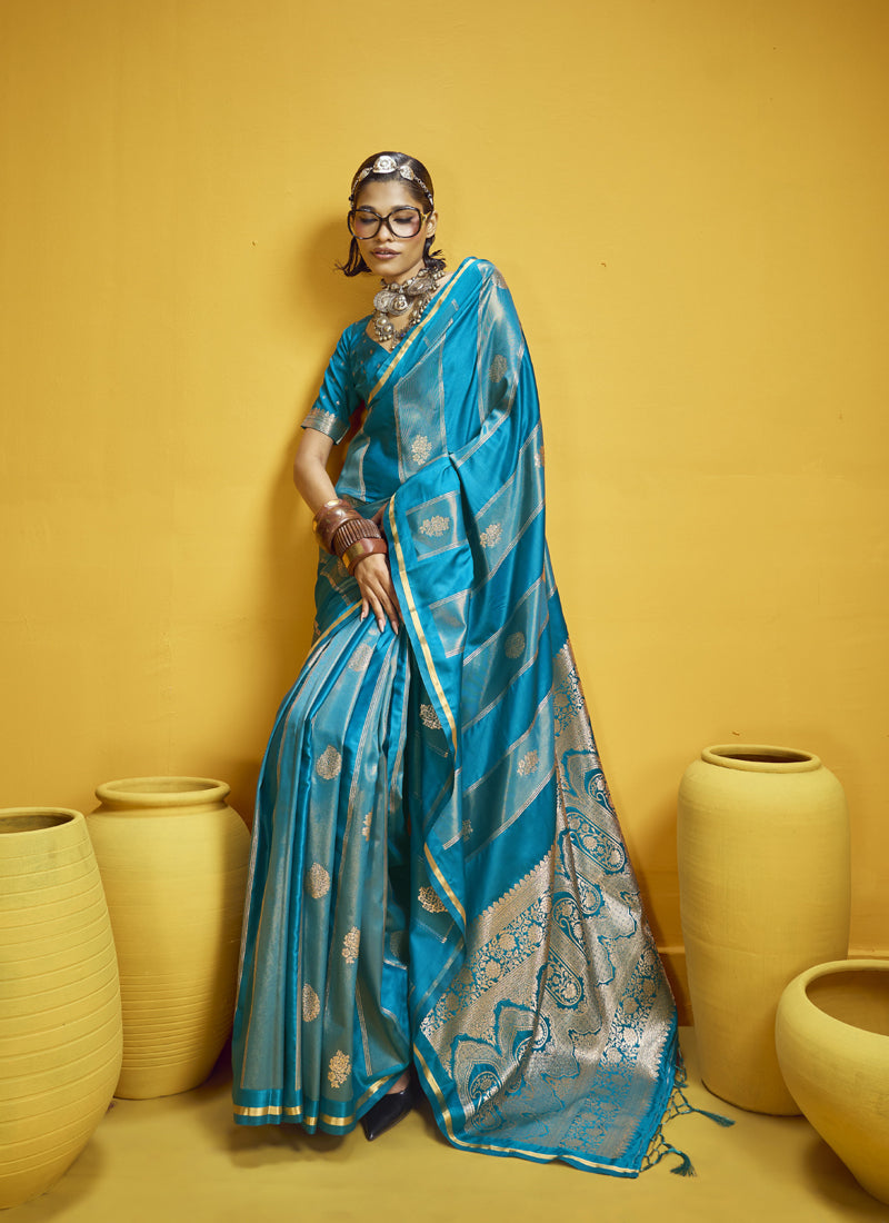 Pure Satin Handloom Weaving Silk Festival Wear Saree
