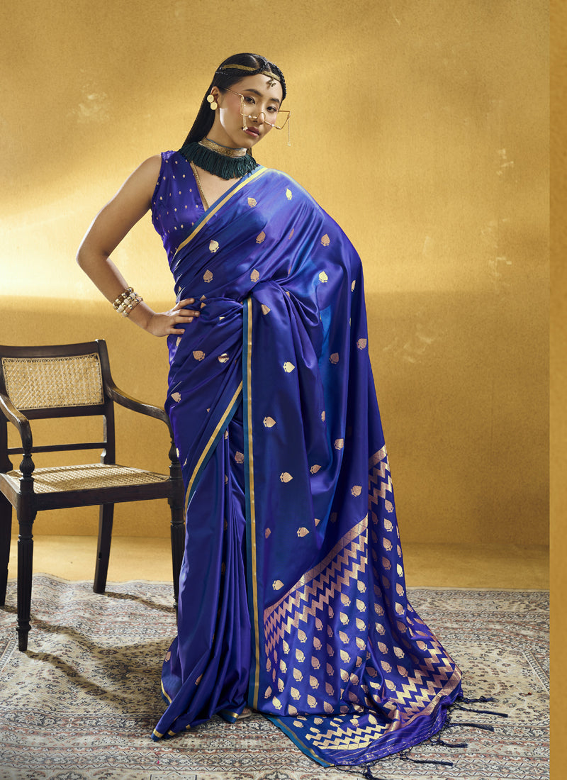Pure Satin Handloom Weaving Festival Wear Saree