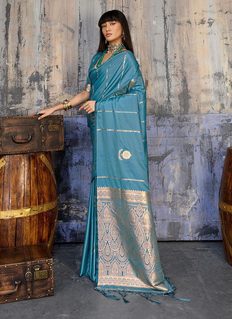 Satin Handloom Weaving Festive Wear Saree