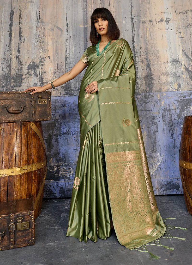 Satin Handloom Weaving Festive Wear Saree