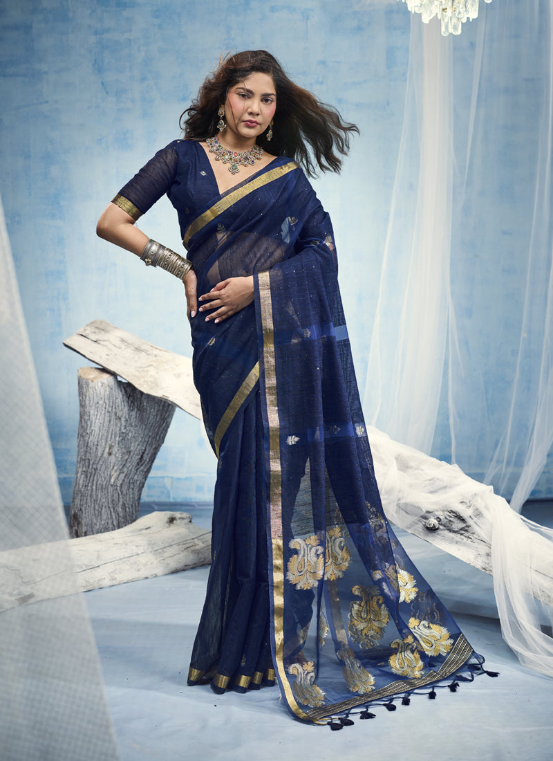 Pure Munga Silk Handloom Saree and Contrast Weaving Border with Organza Pallu