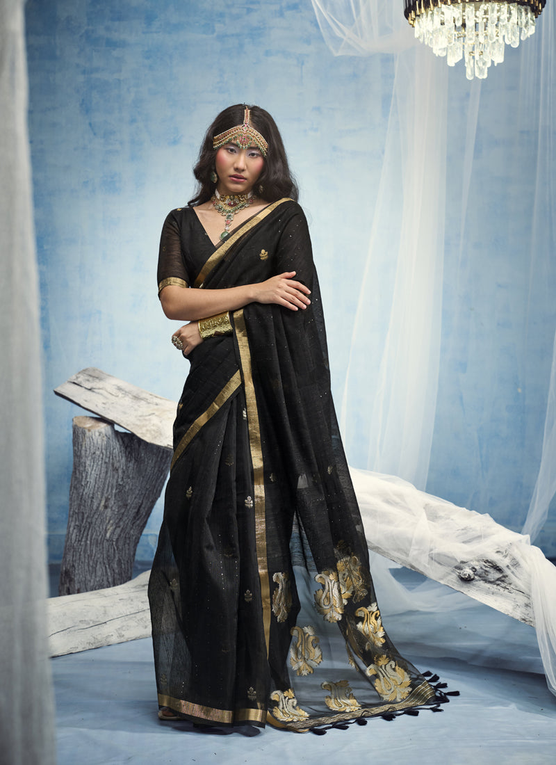 Pure Munga Silk Handloom Saree and Contrast Weaving Border with Organza Pallu