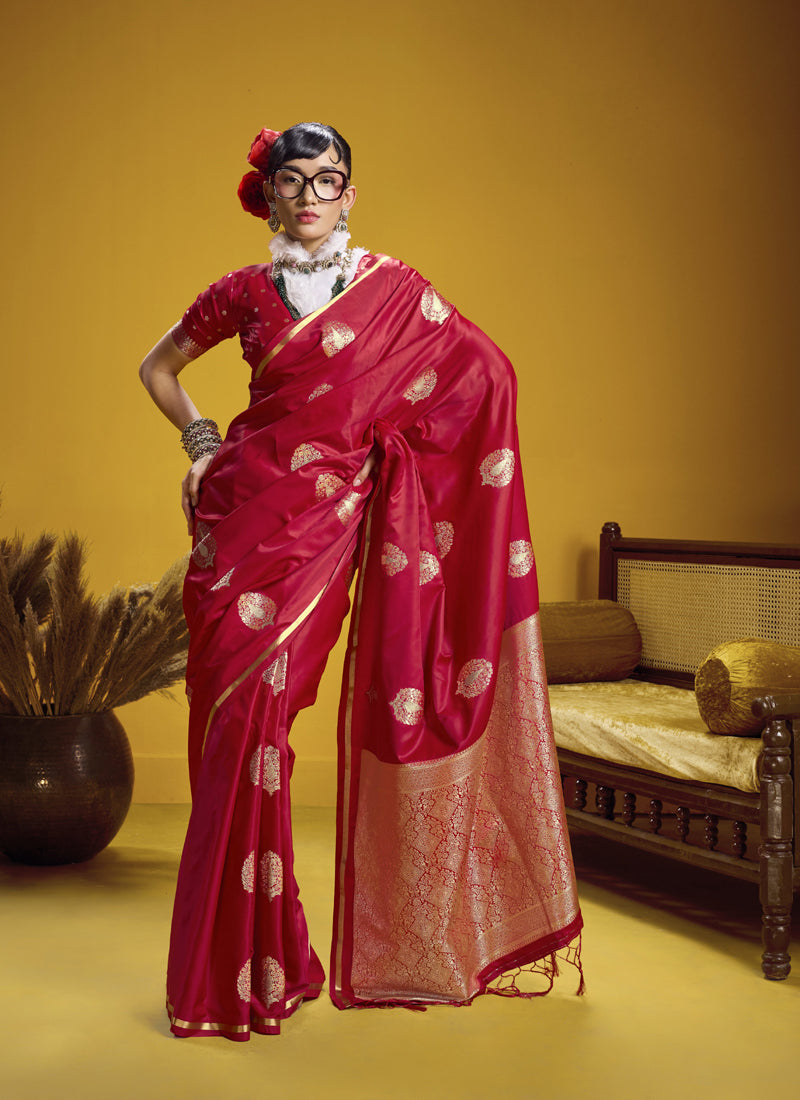 Pure Satin Handloom Weaving Silk Festival Wear Saree