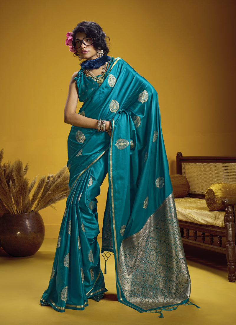 Pure Satin Handloom Weaving Silk Festival Wear Saree