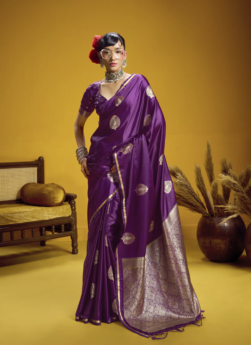 Pure Satin Handloom Weaving Silk Festival Wear Saree