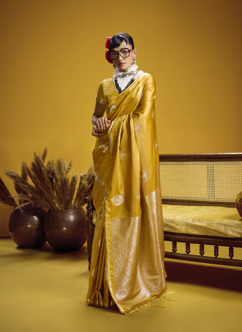 Pure Satin Handloom Weaving Silk Festival Wear Saree