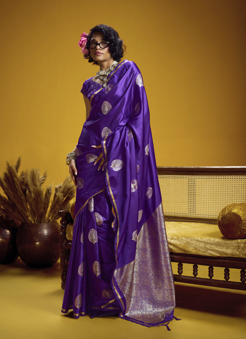 Pure Satin Handloom Weaving Silk Festival Wear Saree