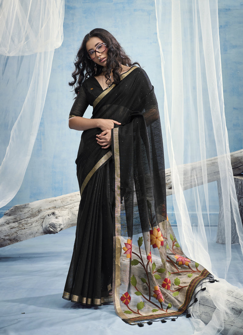 Pure Munga Silk Handloom Saree & Contrast Weaving Border with Tissue Pallu