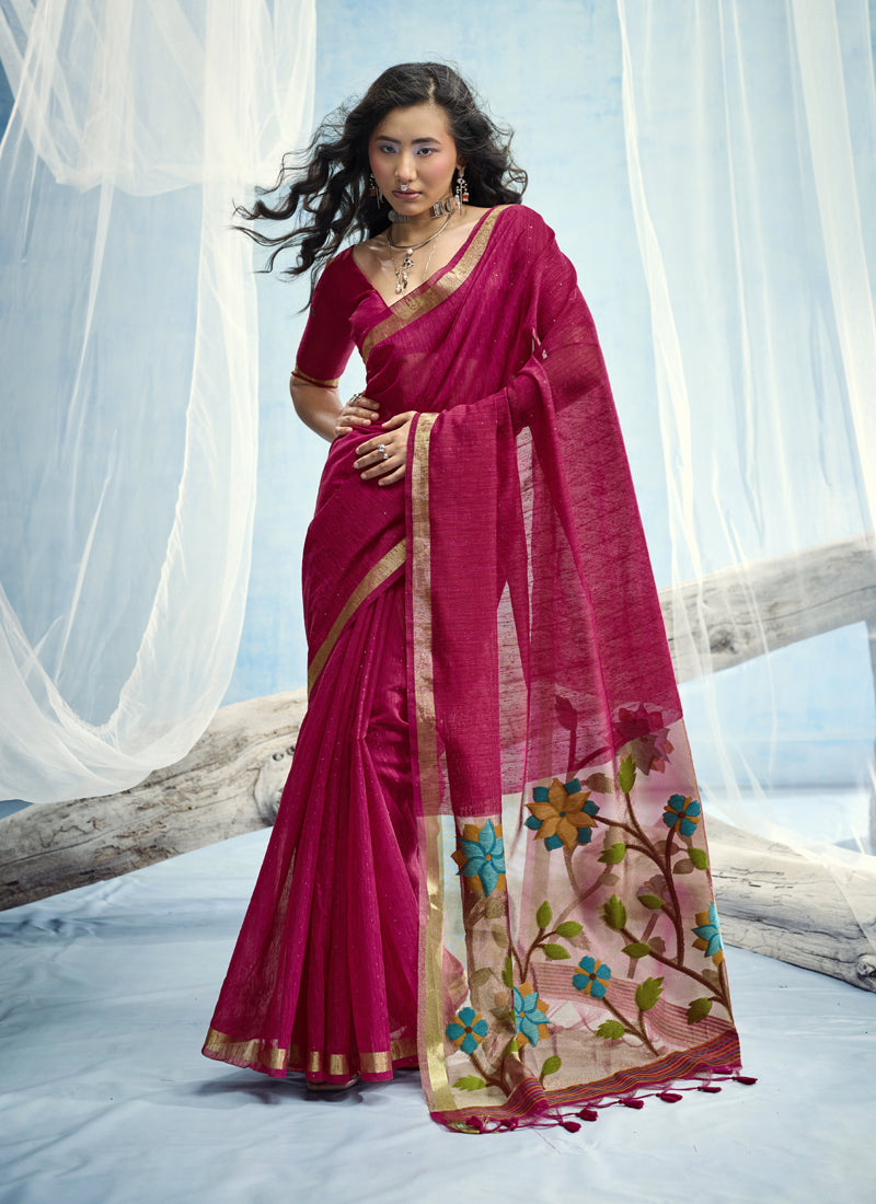 Pure Munga Silk Handloom Saree & Contrast Weaving Border with Tissue Pallu