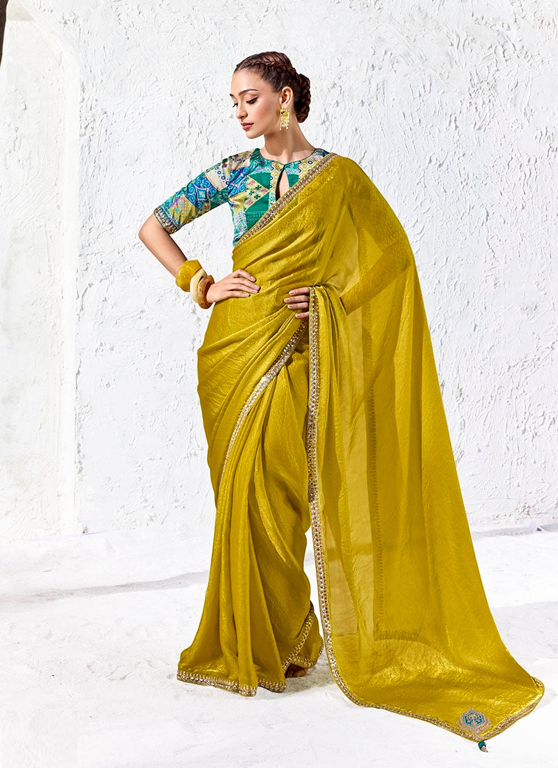 Silk Oraganza Designer Border With Sequience Work Festive Wear Saree