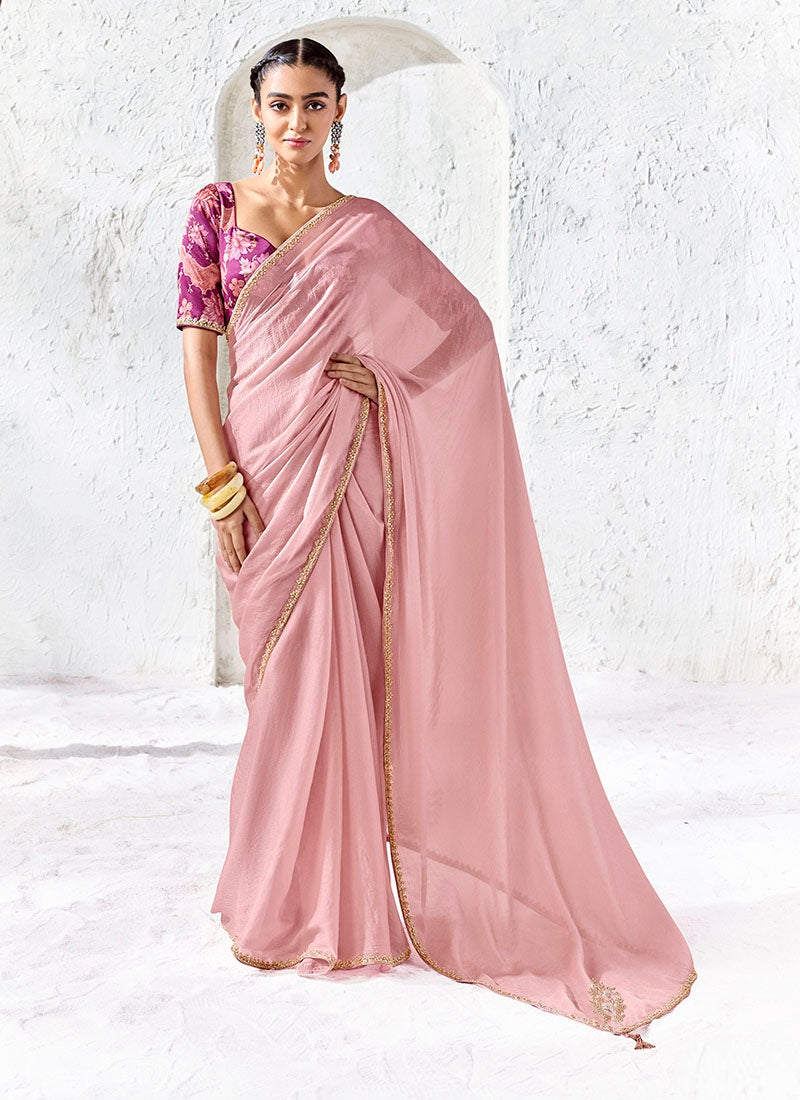 Silk Oraganza Designer Border With Sequience Work Festive Wear Saree