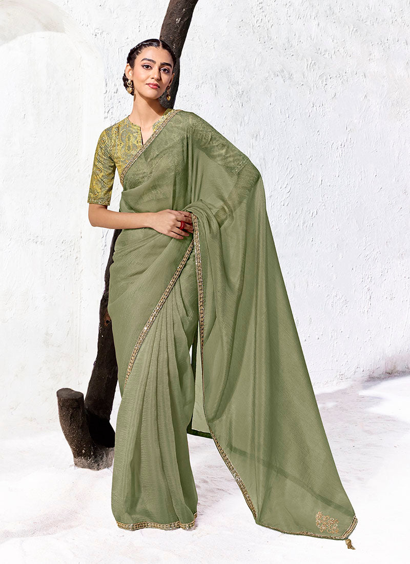 Silk Oraganza Designer Border With Sequience Work Festive Wear Saree