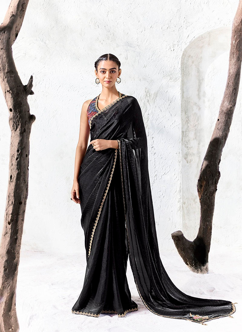 Silk Oraganza Designer Border With Sequience Work Festive Wear Saree