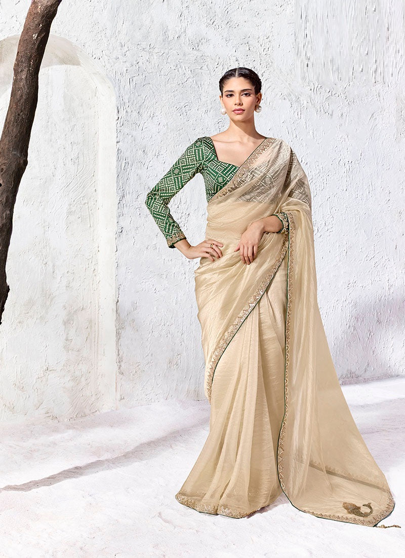 Silk Oraganza Designer Border With Sequience Work Festive Wear Saree