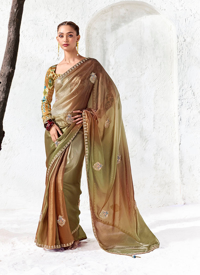 Silk Oraganza Designer Border With Sequience Work Festive Wear Saree
