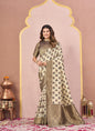 Coffee Tussar Silk Jacquard Abstract Digital Print Saree with Unstitched Blouse