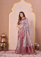 Gajari Tussar Silk Jacquard Abstract Digital Print Saree with Unstitched Blouse