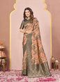 Grey Tussar Silk Jacquard Abstract Digital Print Saree with Unstitched Blouse