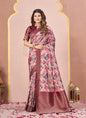 Maroon Tussar Silk Jacquard Abstract Digital Print Saree with Unstitched Blouse