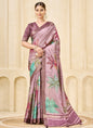 Onion Pink Signora Zari Silk Floral Digital Printed Casual Wear Saree.
