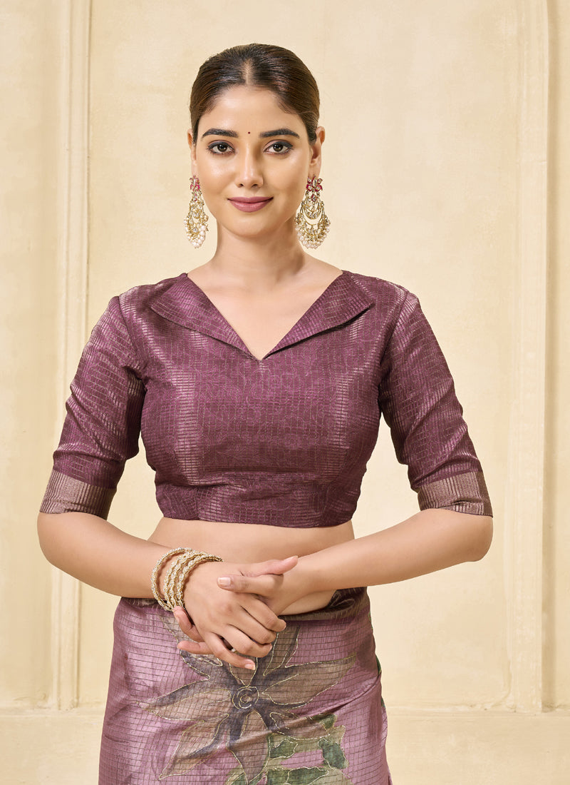 Onion Pink Signora Zari Silk Floral Digital Printed Casual Wear Saree.