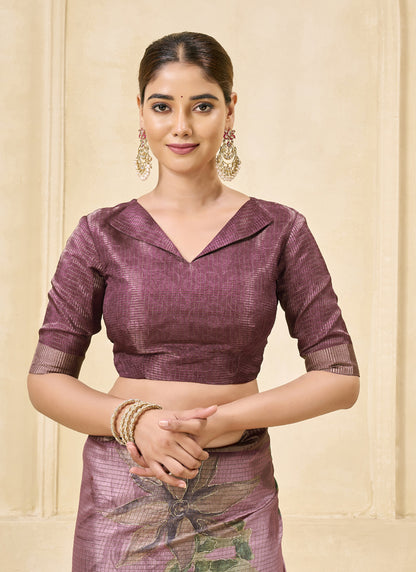 Onion Pink Signora Zari Silk Floral Digital Printed Casual Wear Saree.