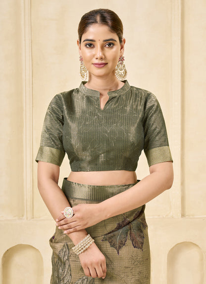 Chiku Signora Zari Silk Printed Casual Wear Saree.